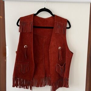 Adorable Rust Fringe Suede Vest